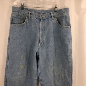 VINTAGE Cotler Heavy Denim Blue Jeans Factory Stained Yellow Stitching 36x30.5